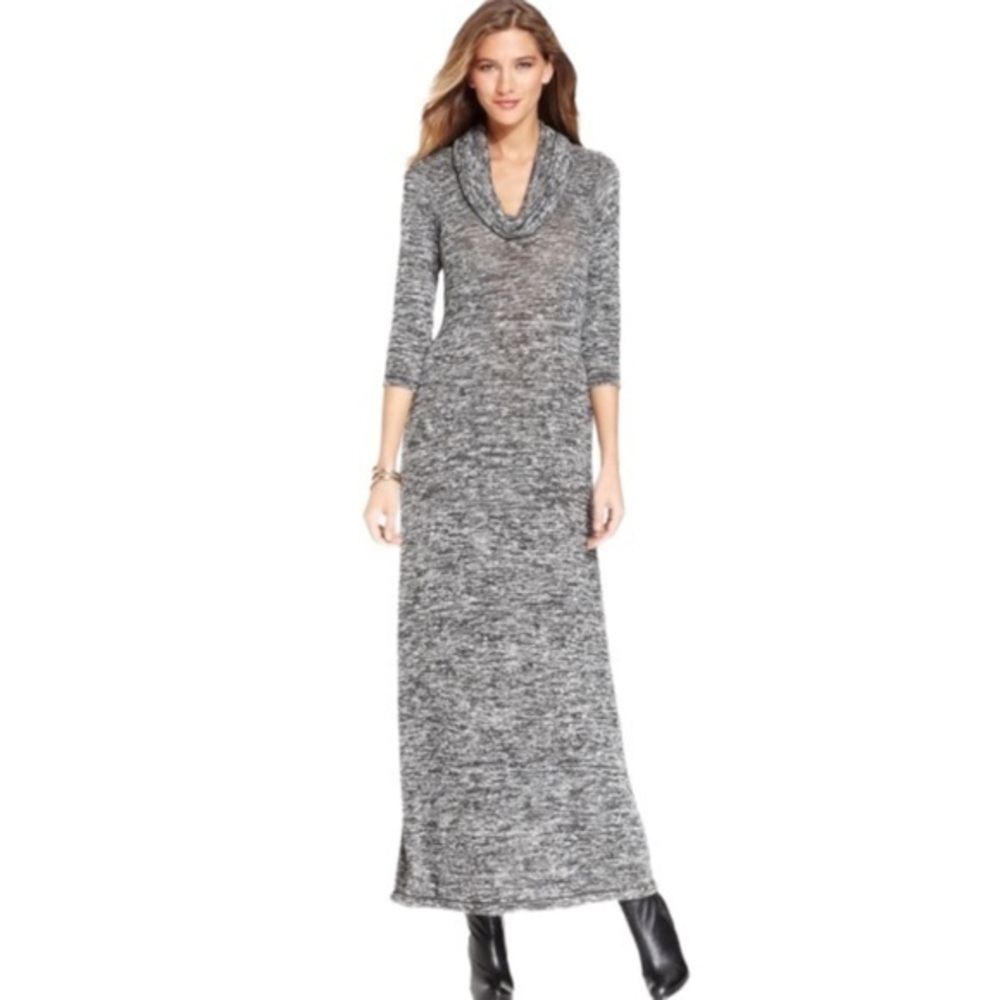 Vintage Sheri Martin Long Gray Cowl Neck Dress Size Medium Long Sleeve Knit